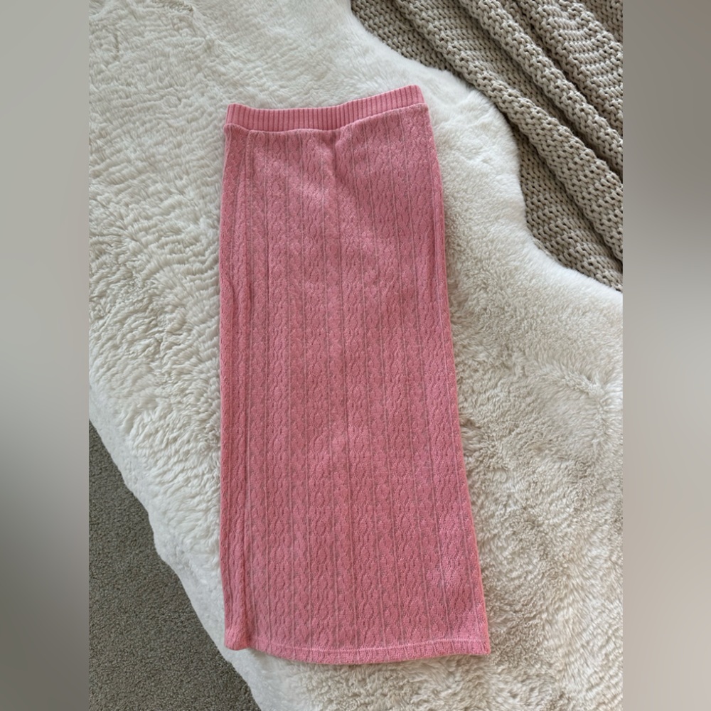 Pink Cable Knit Midi Skirt